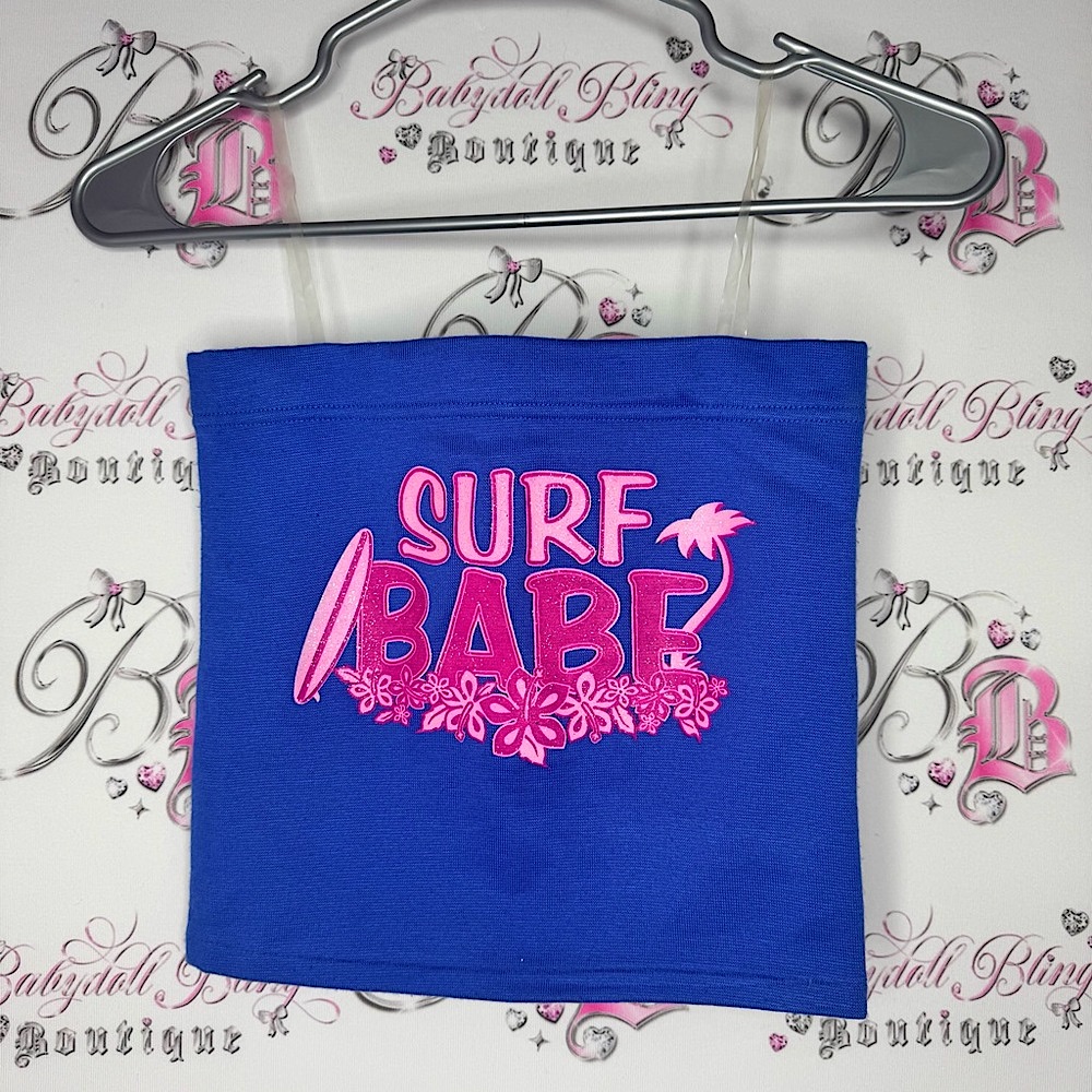 Blue Surf Babe Tube Top Tube Top Or Tank Top With Clear Straps Sparkle Decal
